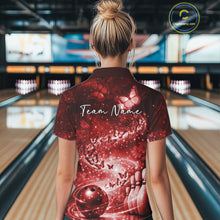 Load image into Gallery viewer, Custom Elegant Red Butterfly Women Bowling Shirt, Ladies Bowling Team Outfit IPHW10911
