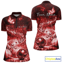 Load image into Gallery viewer, Custom Elegant Red Butterfly Women Bowling Shirt, Ladies Bowling Team Outfit IPHW10911