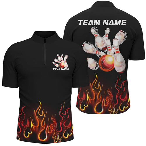 Custom Red Flame Bowling Shirts For Men, Personalized Bowling Team Shirts IPHW7377