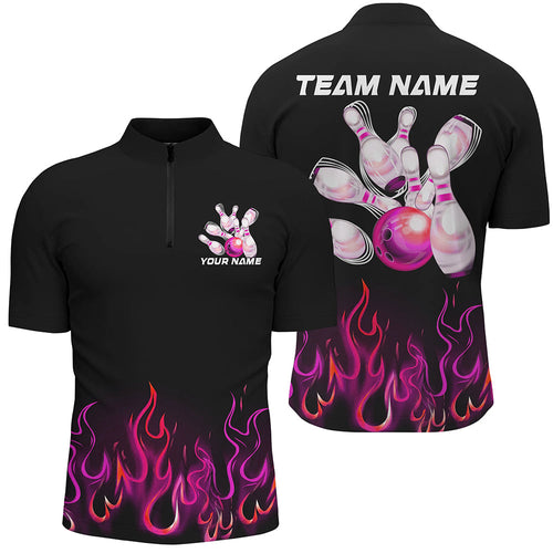 Custom Pink Flame Bowling Shirts For Men, Personalized Bowling Team Shirts IPHW7379