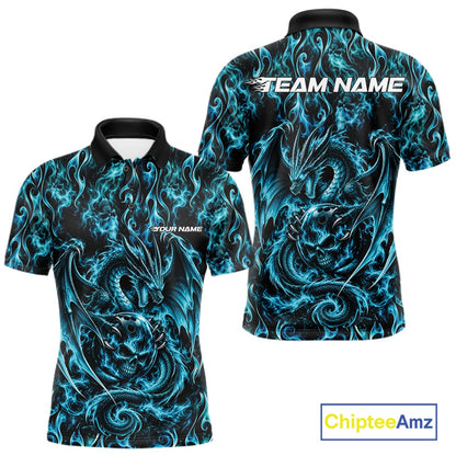 Blue Flame Dragon With Skull Bowling Ball Custom Bowling Men Polo Shirt Bowling Jersey IPHW12113