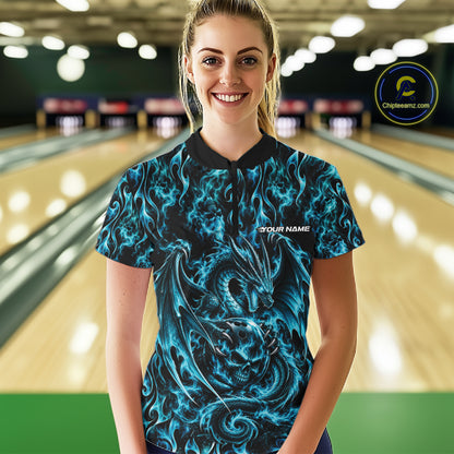 Blue Flame Dragon With Skull Bowling Ball Custom Bowling Women Quarter-Zip Shirt IPHW12113