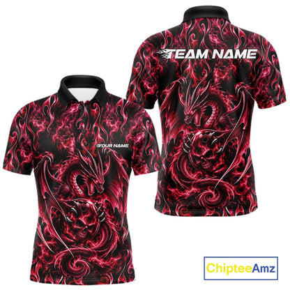 Red Flame Dragon With Skull Bowling Ball Custom Bowling Men Polo Shirt Bowling Jersey IPHW12114