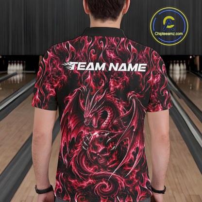 Red Flame Dragon With Skull Bowling Ball Custom Bowling Men Polo Shirt Bowling Jersey IPHW12114