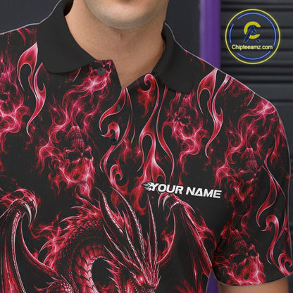 Red Flame Dragon With Skull Bowling Ball Custom Bowling Men Polo Shirt Bowling Jersey IPHW12114