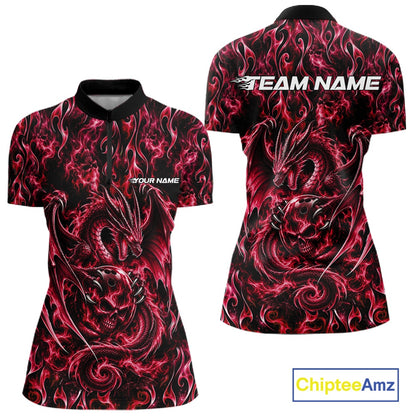 Red Flame Dragon With Skull Bowling Ball Custom Bowling Women Quarter-Zip Shirt IPHW12114