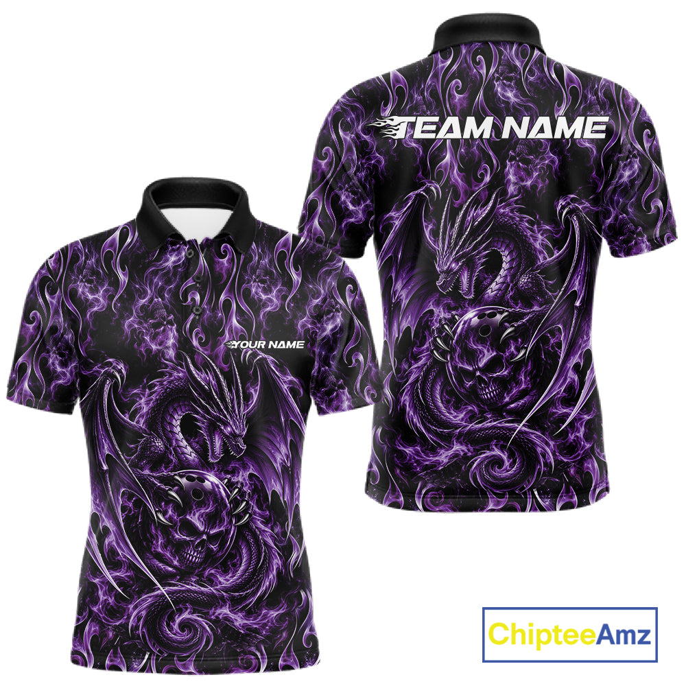 Purple Flame Dragon With Skull Bowling Ball Custom Bowling Men Polo Shirt Bowling Jersey IPHW12115