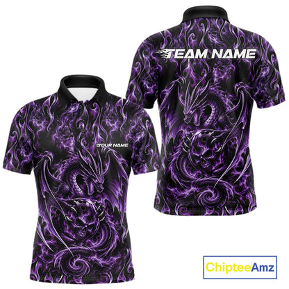 Purple Flame Dragon With Skull Bowling Ball Custom Bowling Men Polo Shirt Bowling Jersey IPHW12115