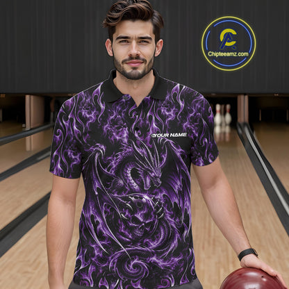 Purple Flame Dragon With Skull Bowling Ball Custom Bowling Men Polo Shirt Bowling Jersey IPHW12115