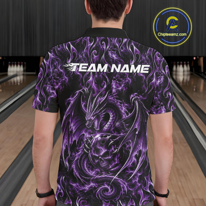 Purple Flame Dragon With Skull Bowling Ball Custom Bowling Men Polo Shirt Bowling Jersey IPHW12115