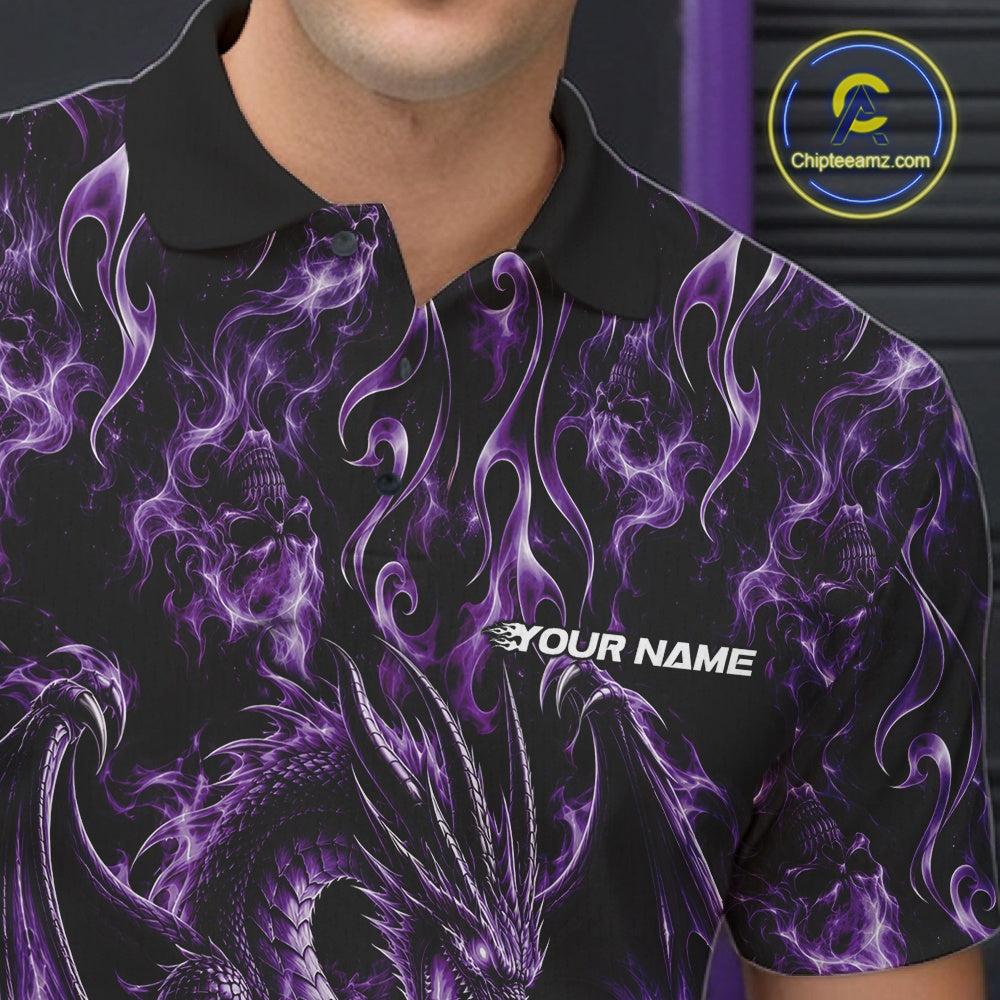 Purple Flame Dragon With Skull Bowling Ball Custom Bowling Men Polo Shirt Bowling Jersey IPHW12115