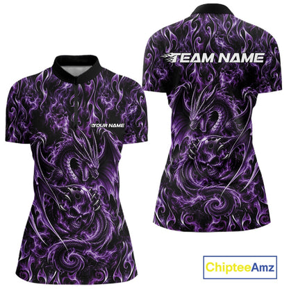 Purple Flame Dragon With Skull Bowling Ball Custom Bowling Women Quarter-Zip Shirt IPHW12115