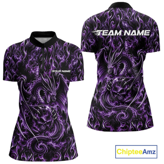 Purple Flame Dragon With Skull Bowling Ball Custom Bowling Women Quarter-Zip Shirt IPHW12115