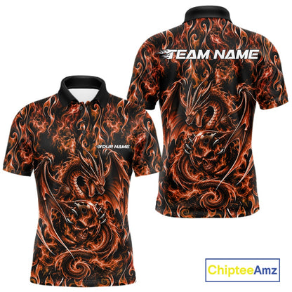 Orange Flame Dragon With Skull Bowling Ball Custom Bowling Men Polo Shirt Bowling Jersey IPHW12116