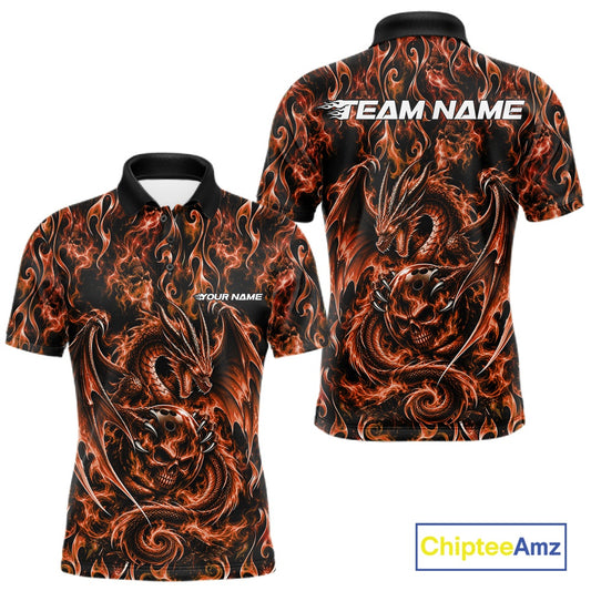 Orange Flame Dragon With Skull Bowling Ball Custom Bowling Men Polo Shirt Bowling Jersey IPHW12116