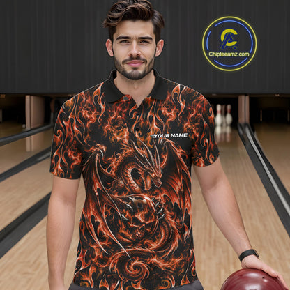 Orange Flame Dragon With Skull Bowling Ball Custom Bowling Men Polo Shirt Bowling Jersey IPHW12116