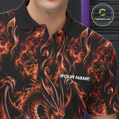 Orange Flame Dragon With Skull Bowling Ball Custom Bowling Men Polo Shirt Bowling Jersey IPHW12116