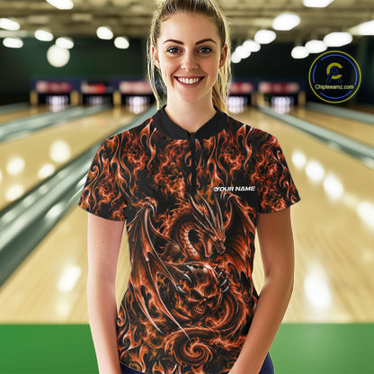 Orange Flame Dragon With Skull Bowling Ball Custom Bowling Women Quarter-Zip Shirt IPHW12116