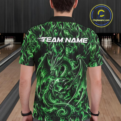 Green Flame Dragon With Skull Bowling Ball Custom Bowling Men Polo Shirt Bowling Jersey IPHW12117