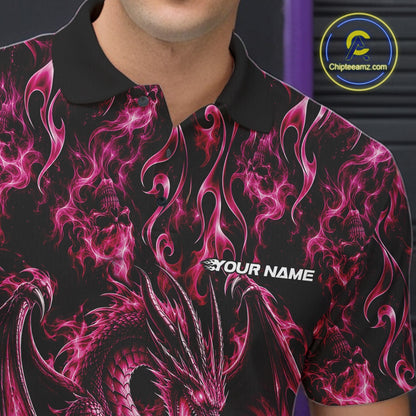 Pink Flame Dragon With Skull Bowling Ball Custom Bowling Men Polo Shirt Bowling Jersey IPHW12118
