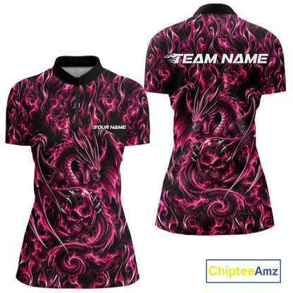 Pink Flame Dragon With Skull Bowling Ball Custom Bowling Women Quarter-Zip Shirt IPHW12118