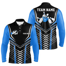 Load image into Gallery viewer, Black And Blue Custom Bowling Jerseys Bowling Team Shirt For Men, Bowling Uniform With Name IPHW7911