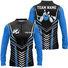 Load image into Gallery viewer, Black And Blue Custom Bowling Jerseys Bowling Team Shirt For Men, Bowling Uniform With Name IPHW7911