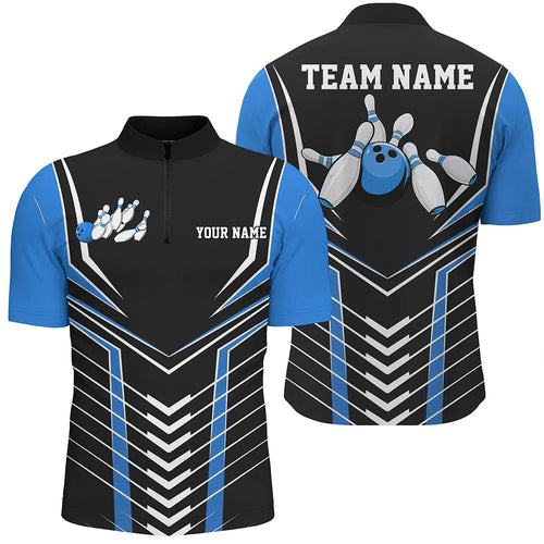 Black And Blue Custom Bowling Jerseys Bowling Team Shirt For Men, Bowling Uniform With Name IPHW7911