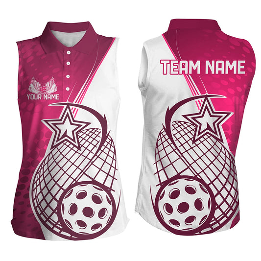 Custom Pink Pickleball Women's Sleeveless Polo Shirts, Pickleball Tournament Team Shirt IPHW8112