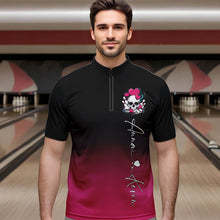 Load image into Gallery viewer, Custom Black And Pink Skull Valentines Day Couple Bowling Quarter-Zip Shirts For Men IPHW8341