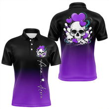 Load image into Gallery viewer, Custom Black And Purple Skull Valentines Day Couple Bowling Polo Shirts For Men IPHW8342
