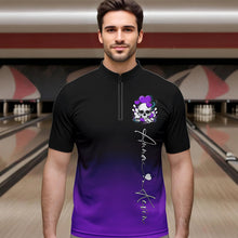 Load image into Gallery viewer, Custom Black And Purple Skull Valentines Day Couple Bowling Quarter-Zip Shirts For Men IPHW8342