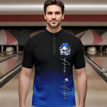 Load image into Gallery viewer, Custom Black And Blue Skull Valentines Day Couple Bowling Quarter-Zip Shirts For Men IPHW8343