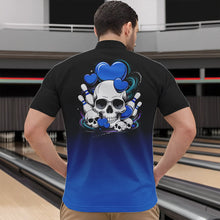 Load image into Gallery viewer, Custom Black And Blue Skull Valentines Day Couple Bowling Quarter-Zip Shirts For Men IPHW8343