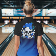 Load image into Gallery viewer, Custom Black And Blue Skull Valentines Day Couple Bowling Quarter-Zip Shirts For Women IPHW8343
