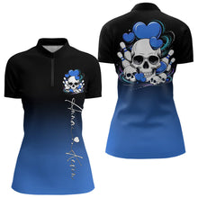 Load image into Gallery viewer, Custom Black And Blue Skull Valentines Day Couple Bowling Quarter-Zip Shirts For Women IPHW8343