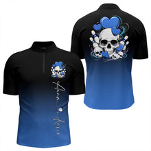 Load image into Gallery viewer, Custom Black And Blue Skull Valentines Day Couple Bowling Quarter-Zip Shirts For Men IPHW8343