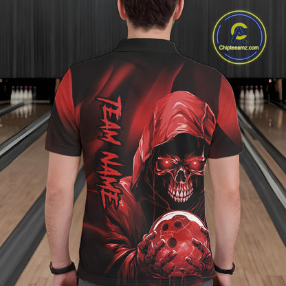 Red Bowling Grim Reaper Custom Men Bowling Polo Shirts Skull Bowling Team Jerseys IPHW10696