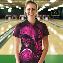 Load image into Gallery viewer, Pink Bowling Grim Reaper Custom Women Bowling Polo Shirts Skull Bowling Team Jerseys IPHW10697