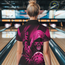 Load image into Gallery viewer, Pink Bowling Grim Reaper Custom Women Bowling Polo Shirts Skull Bowling Team Jerseys IPHW10697