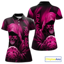 Load image into Gallery viewer, Pink Bowling Grim Reaper Custom Women Bowling Polo Shirts Skull Bowling Team Jerseys IPHW10697