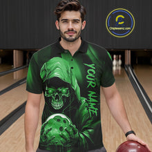 Load image into Gallery viewer, Green Bowling Grim Reaper Custom Men Bowling Polo Shirts Skull Bowling Team Jerseys IPHW10698