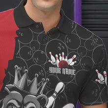 Load image into Gallery viewer, Black And Red Custom Bear Bowling King Polo Shirts For Men, Bear Bowling Team Uniform IPHW8834