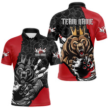 Load image into Gallery viewer, Black And Red Custom Bear Bowling King Polo Shirts For Men, Bear Bowling Team Uniform IPHW8834