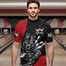 Load image into Gallery viewer, Black And Red Custom Bear Bowling King Quarter-Zip Shirts For Men, Bear Bowling Team Uniform IPHW8834