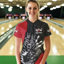 Load image into Gallery viewer, Black And Red Custom Bear Bowling Queen Women Quarter-Zip Shirt, Bear Bowling Team Uniform IPHW8834