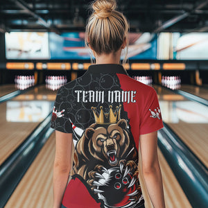 Black And Red Custom Bear Bowling Queen Women Quarter-Zip Shirt, Bear Bowling Team Uniform IPHW8834