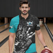 Load image into Gallery viewer, Black And Blue Custom Bear Bowling King Polo Shirts For Men, Bear Bowling Team Uniform IPHW8835