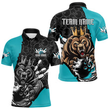 Load image into Gallery viewer, Black And Blue Custom Bear Bowling King Polo Shirts For Men, Bear Bowling Team Uniform IPHW8835