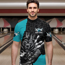 Load image into Gallery viewer, Black And Blue Custom Bear Bowling King Quarter-Zip Shirts For Men, Bear Bowling Team Uniform IPHW8835